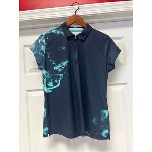 Slazenger Blue Tie Dye Zip Up Polo Golf Shirt sz L NWOT